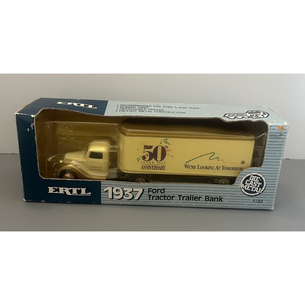 Ertl 1937 Ford Tractor Trailer Bank Super Valu 50th Anniversary 1/43 DieCast VTG